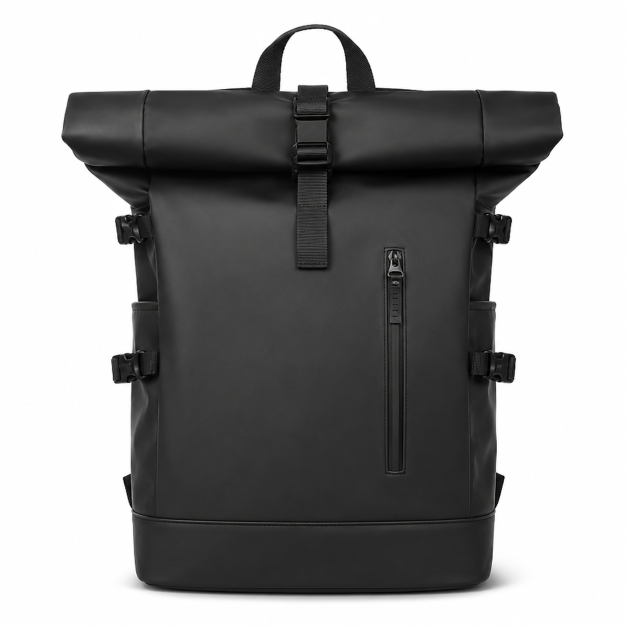 Black Roll-Top Travel Backpack with USB Port