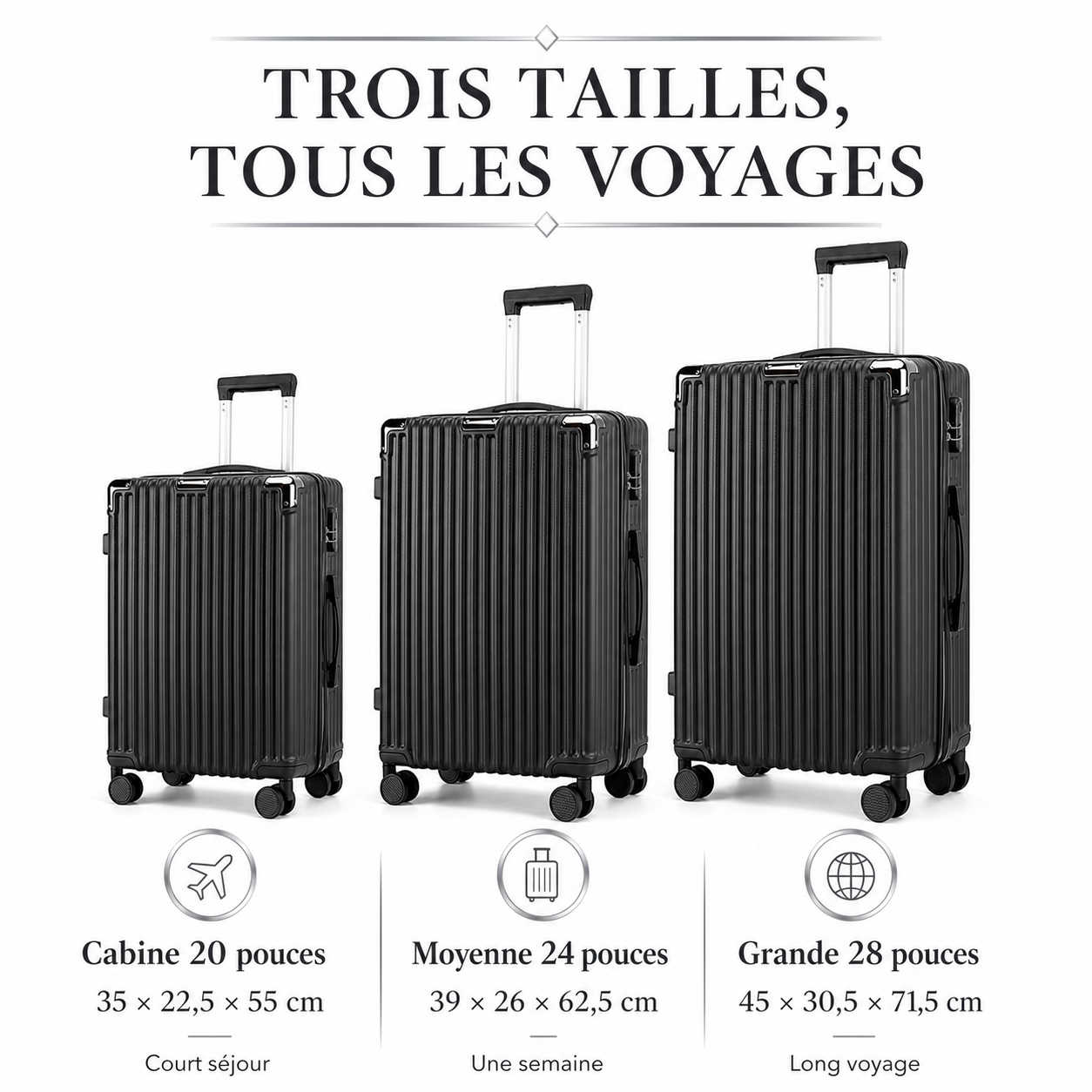 Pack VORHA Atlas | Trio de valises 20, 24 et 28 pouces