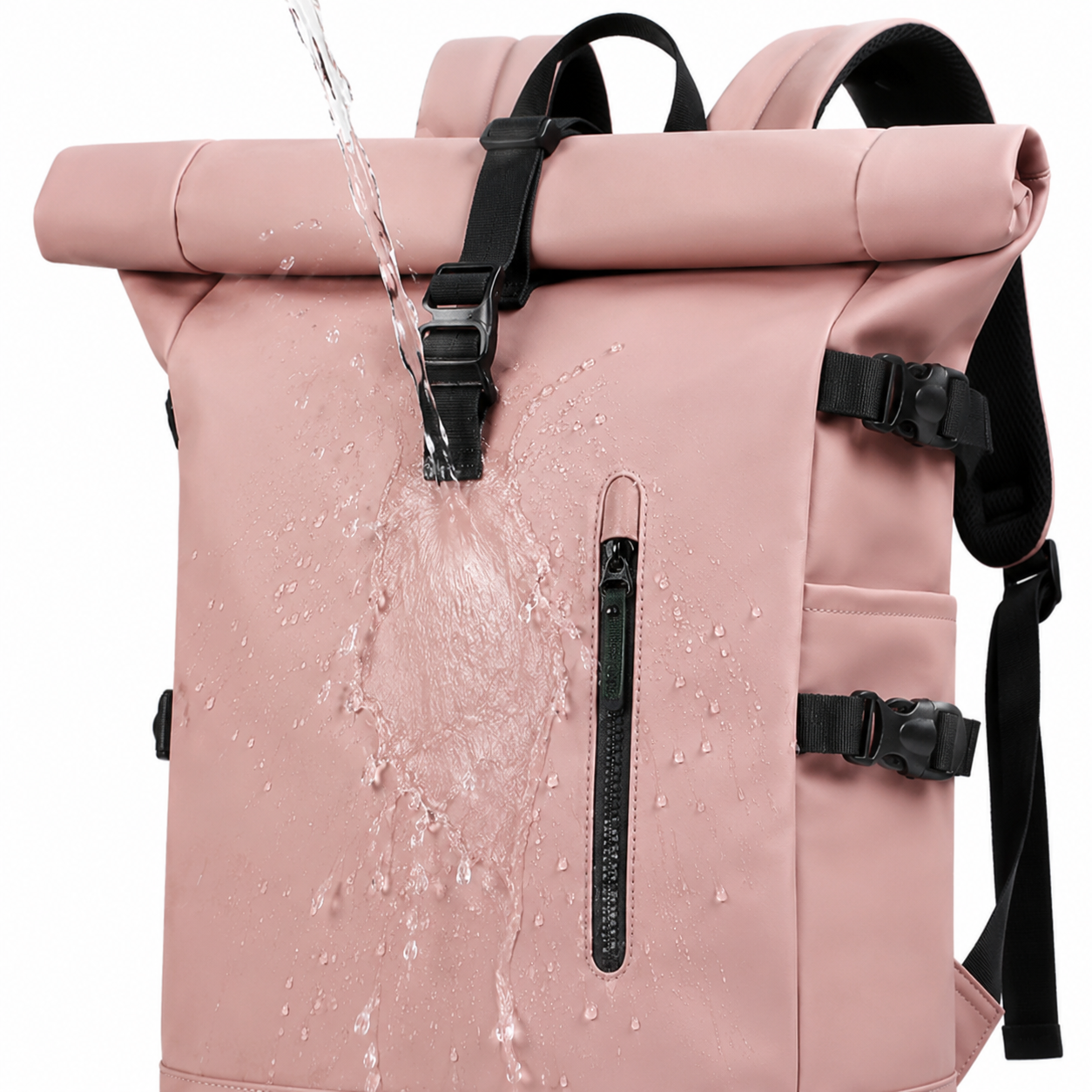 Sac à dos voyage roll-top rose avec port USB | VORHA
