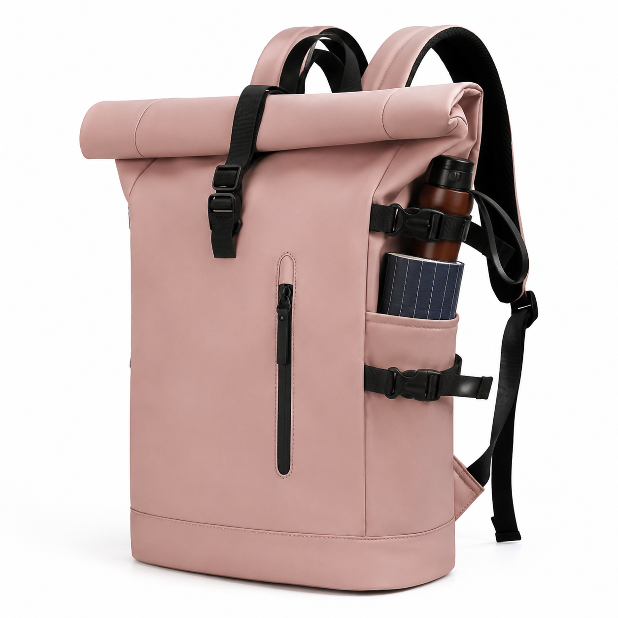 Sac à dos voyage roll-top rose avec port USB | VORHA