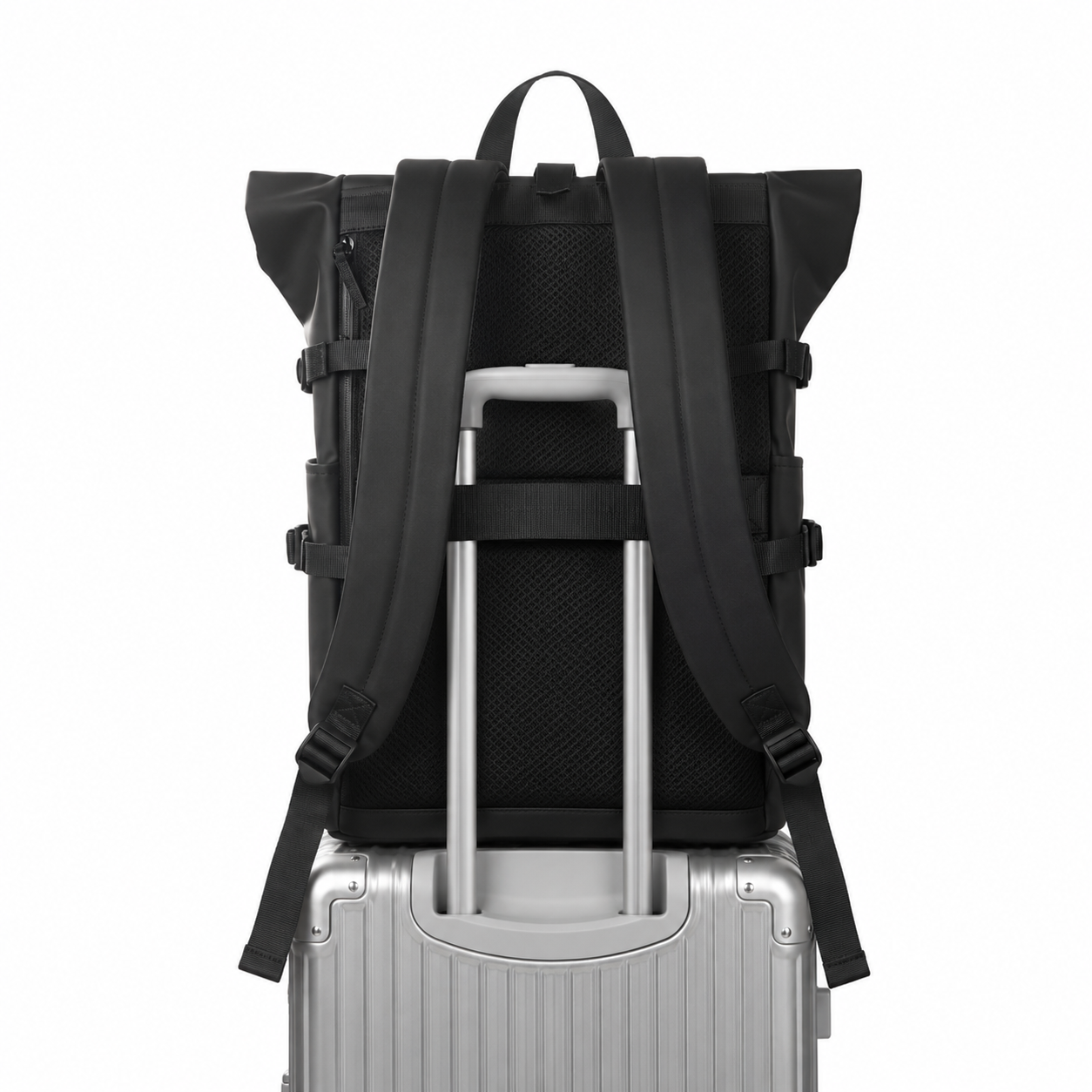 Sac à dos voyage roll-top noir avec port USB | VORHA