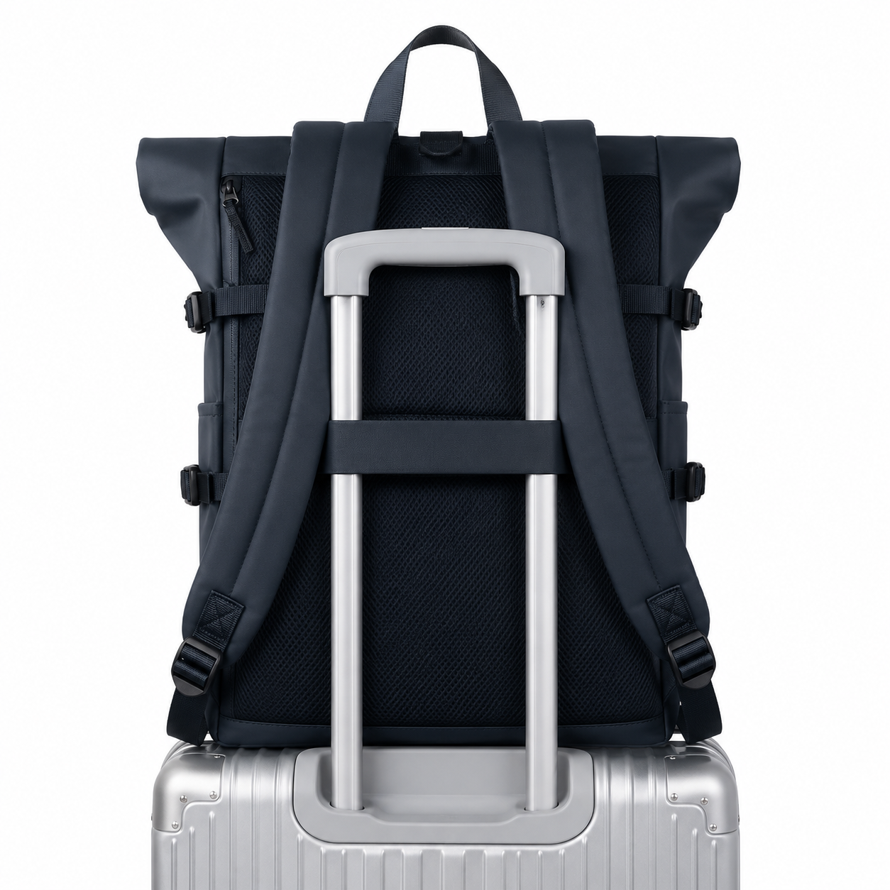 Sac à dos voyage roll-top bleu avec port USB | VORHA