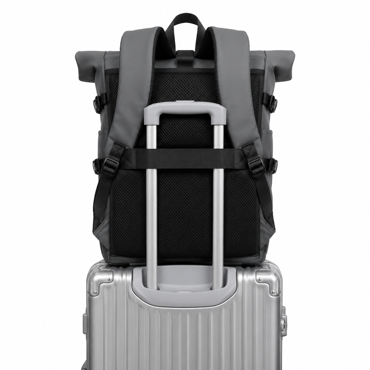 Sac à dos voyage roll-top gris avec port USB | VORHA