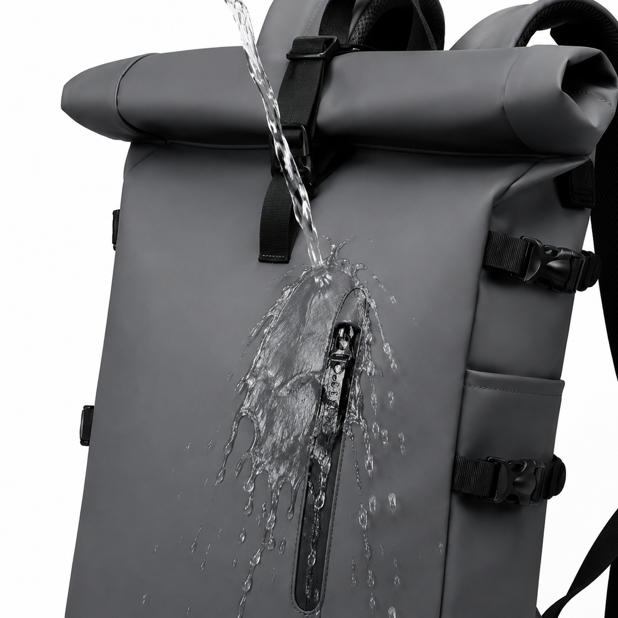 Sac à dos voyage roll-top gris avec port USB | VORHA