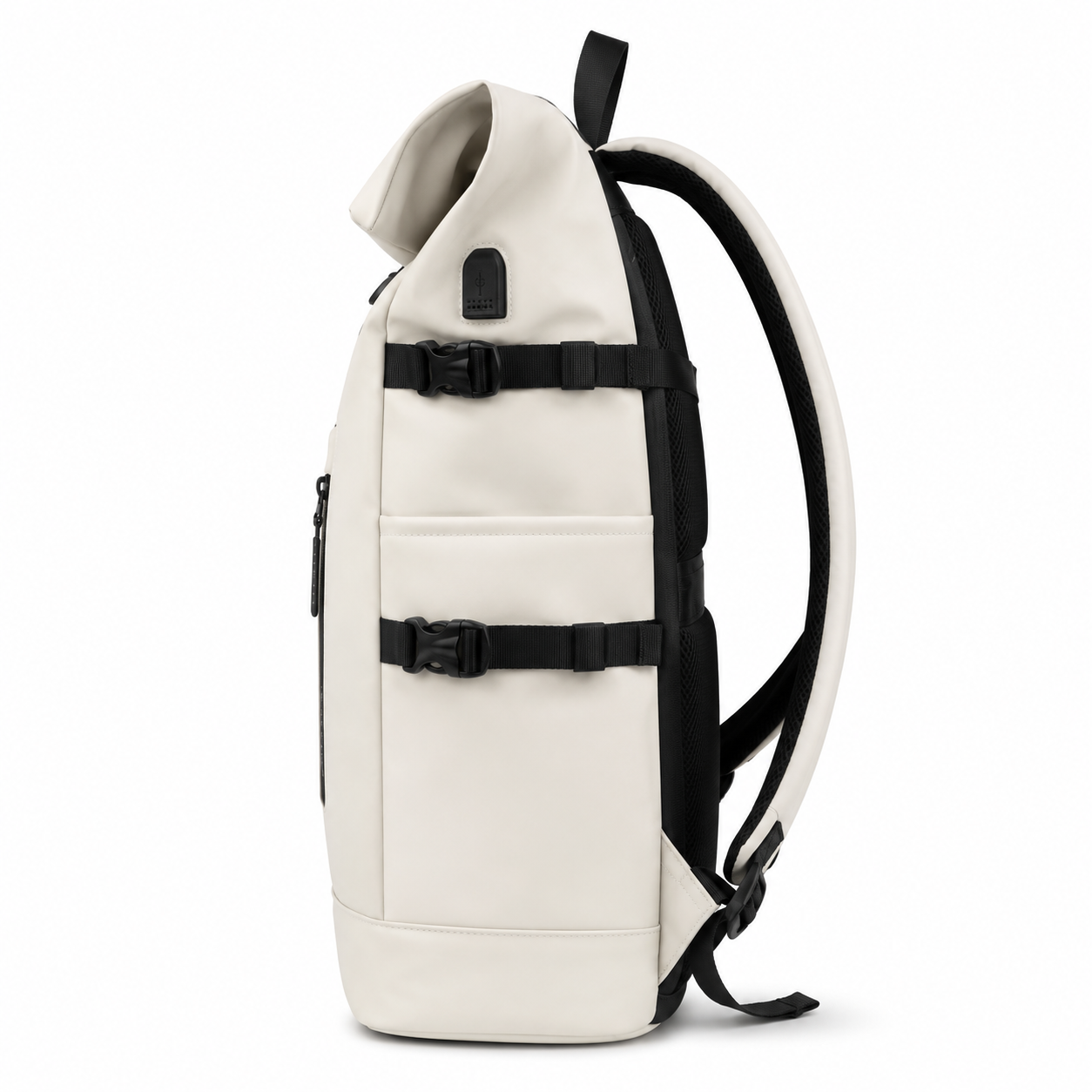 Sac à dos voyage roll-top blanc avec port USB | VORHA