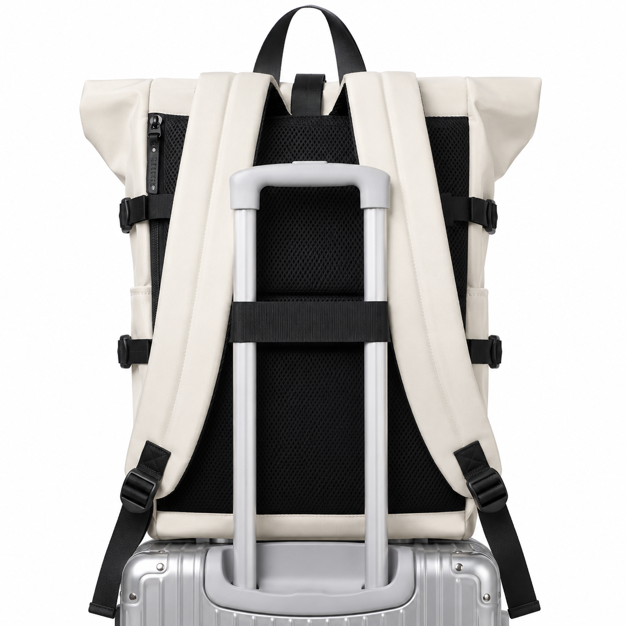 Sac à dos voyage roll-top blanc avec port USB | VORHA