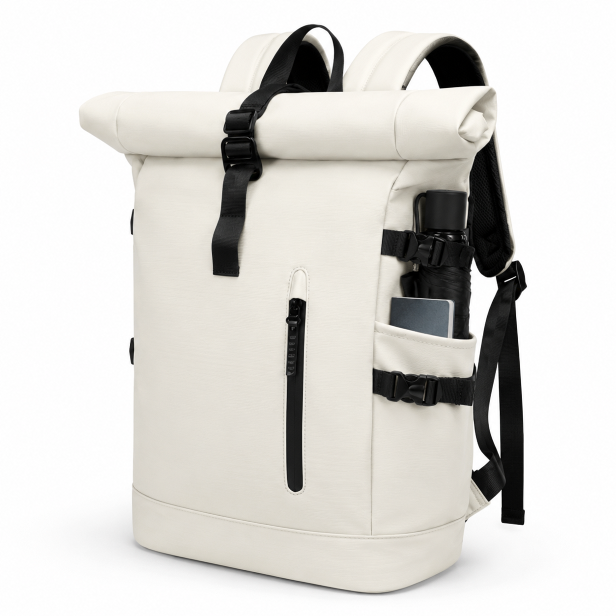 Sac à dos voyage roll-top blanc avec port USB | VORHA