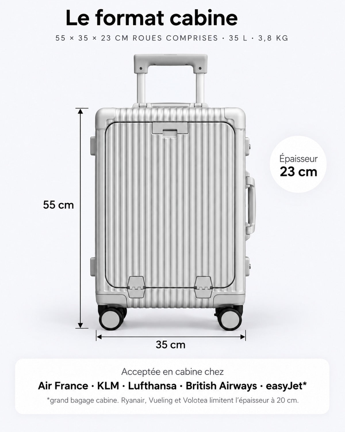 VORHA Orsay : format cabine 55 x 35 x 23 cm, 35 L, 3,8 kg