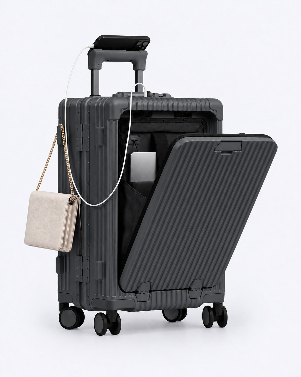 Valise cabine VORHA Orsay Gris foncé – ouverture frontale, poche ordinateur