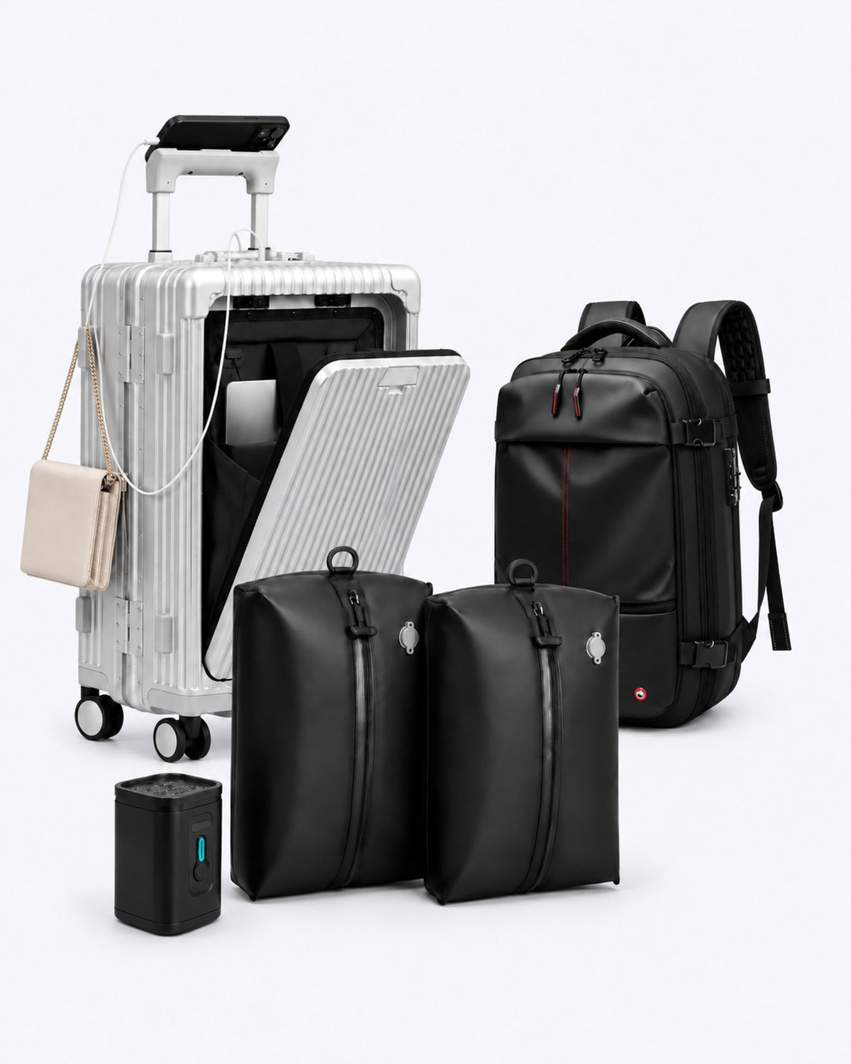 Pack VORHA Voyage Ultime : valise Orsay, sac à dos Original, sacs de compression et pompe
