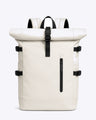 White roll-top travel backpack with USB port | VORHA