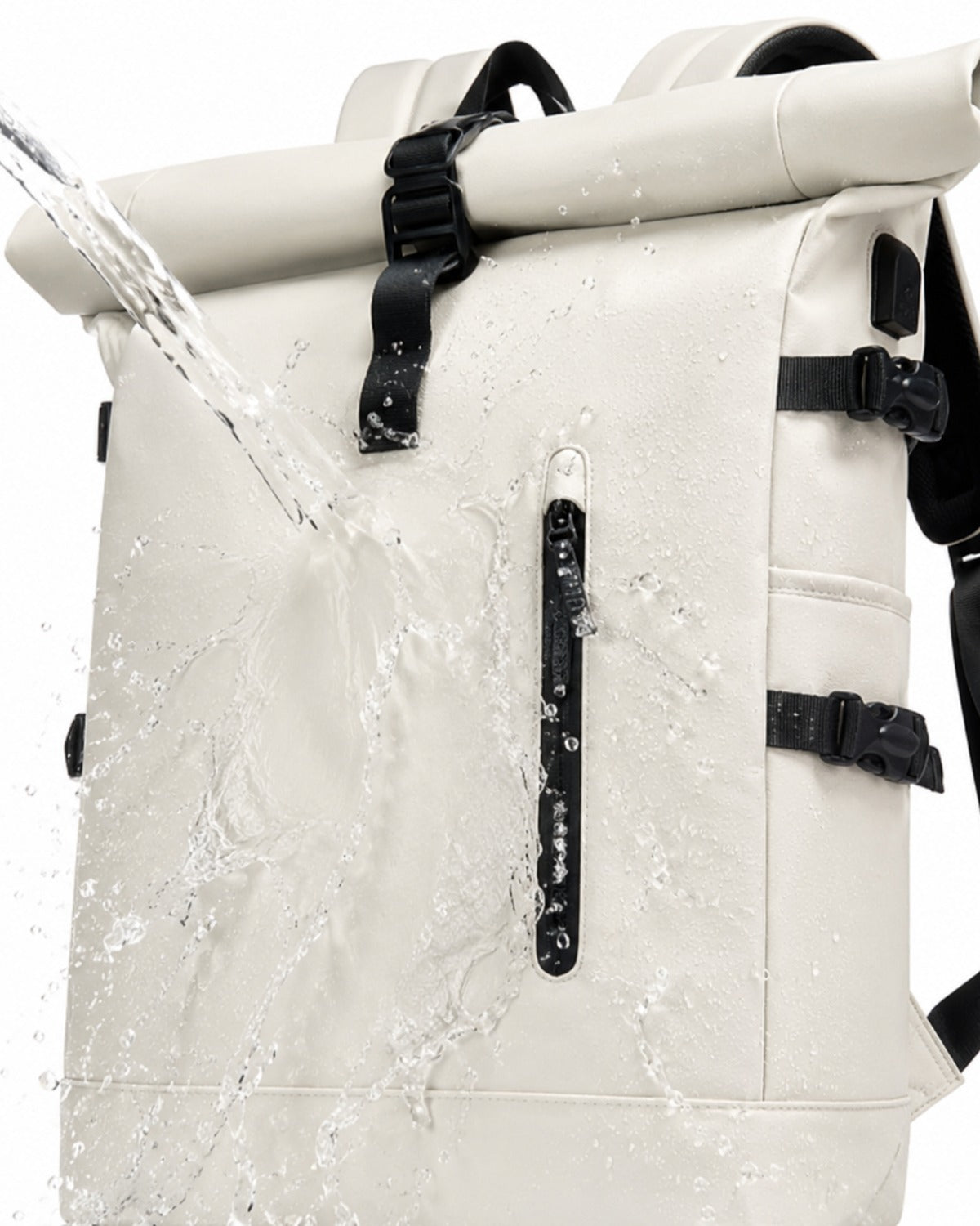 Sac à dos voyage roll-top blanc avec port USB