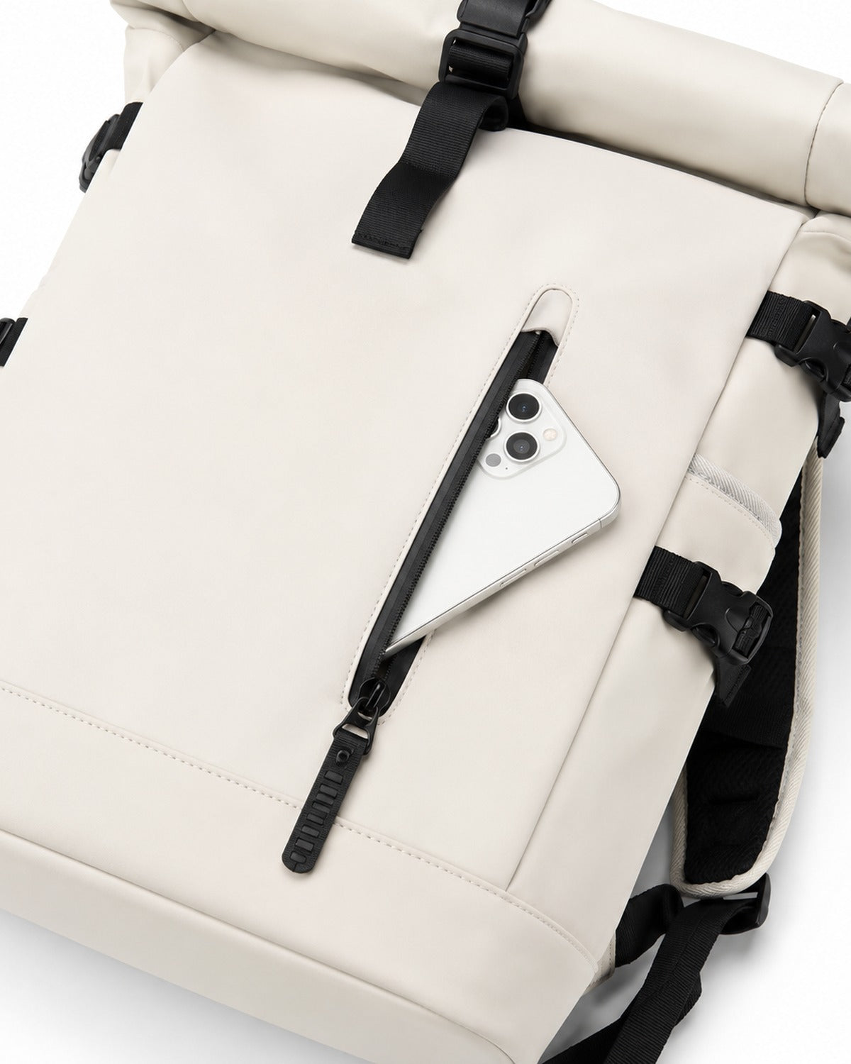 Sac à dos voyage roll-top blanc avec port USB