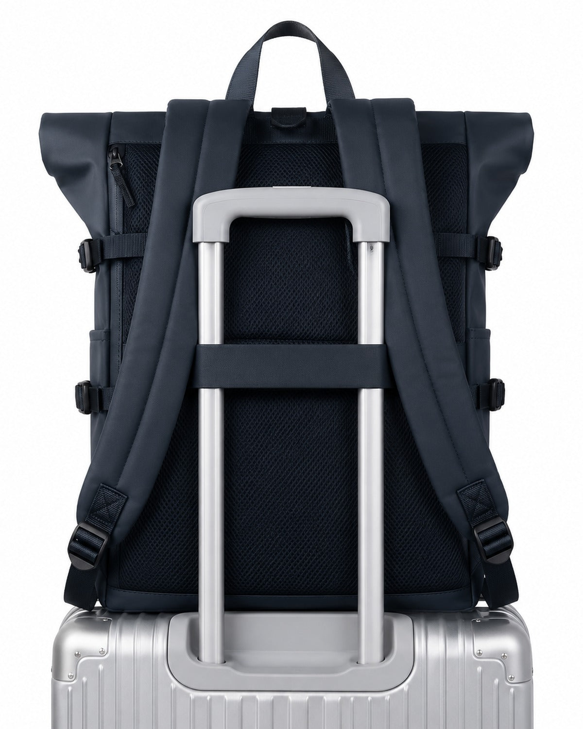 Sac à dos voyage roll-top bleu avec port USB