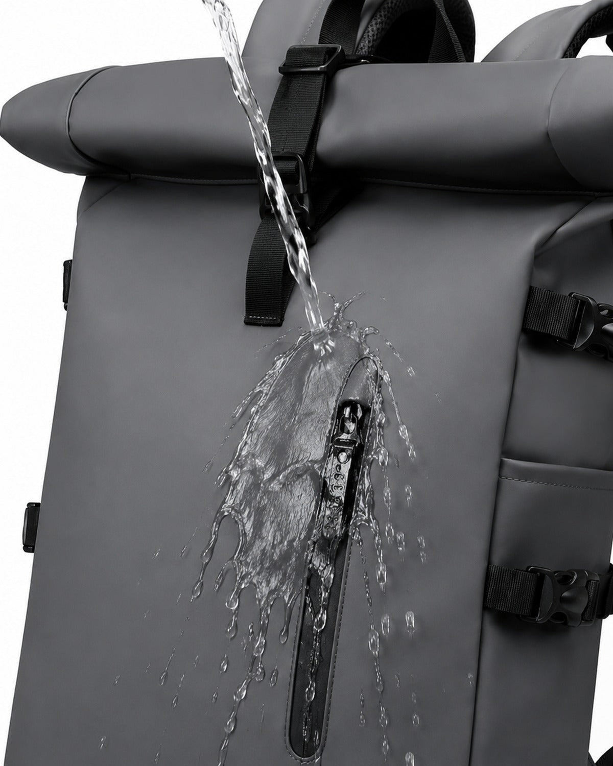 Sac à dos voyage roll-top gris avec port USB