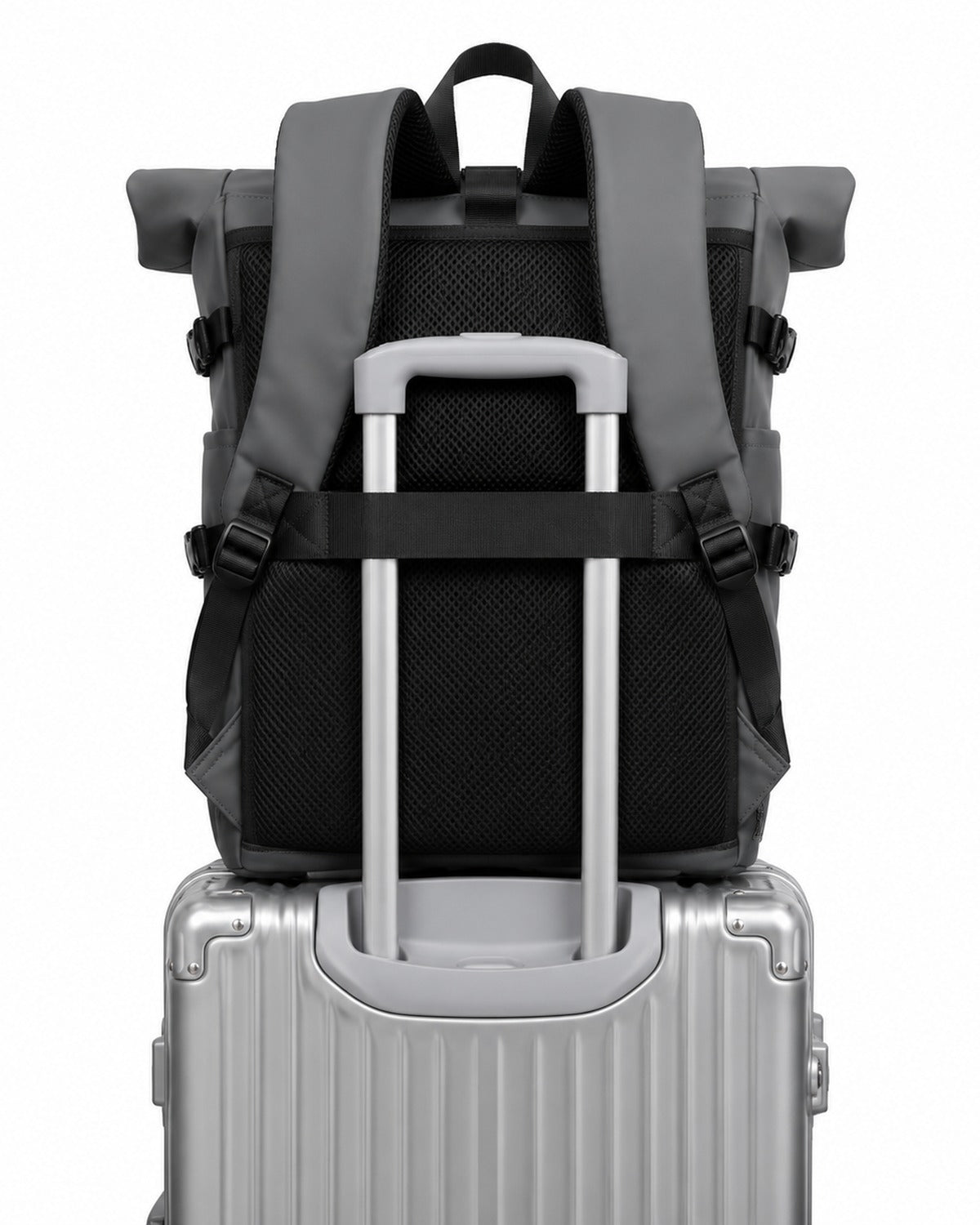 Sac à dos voyage roll-top gris avec port USB