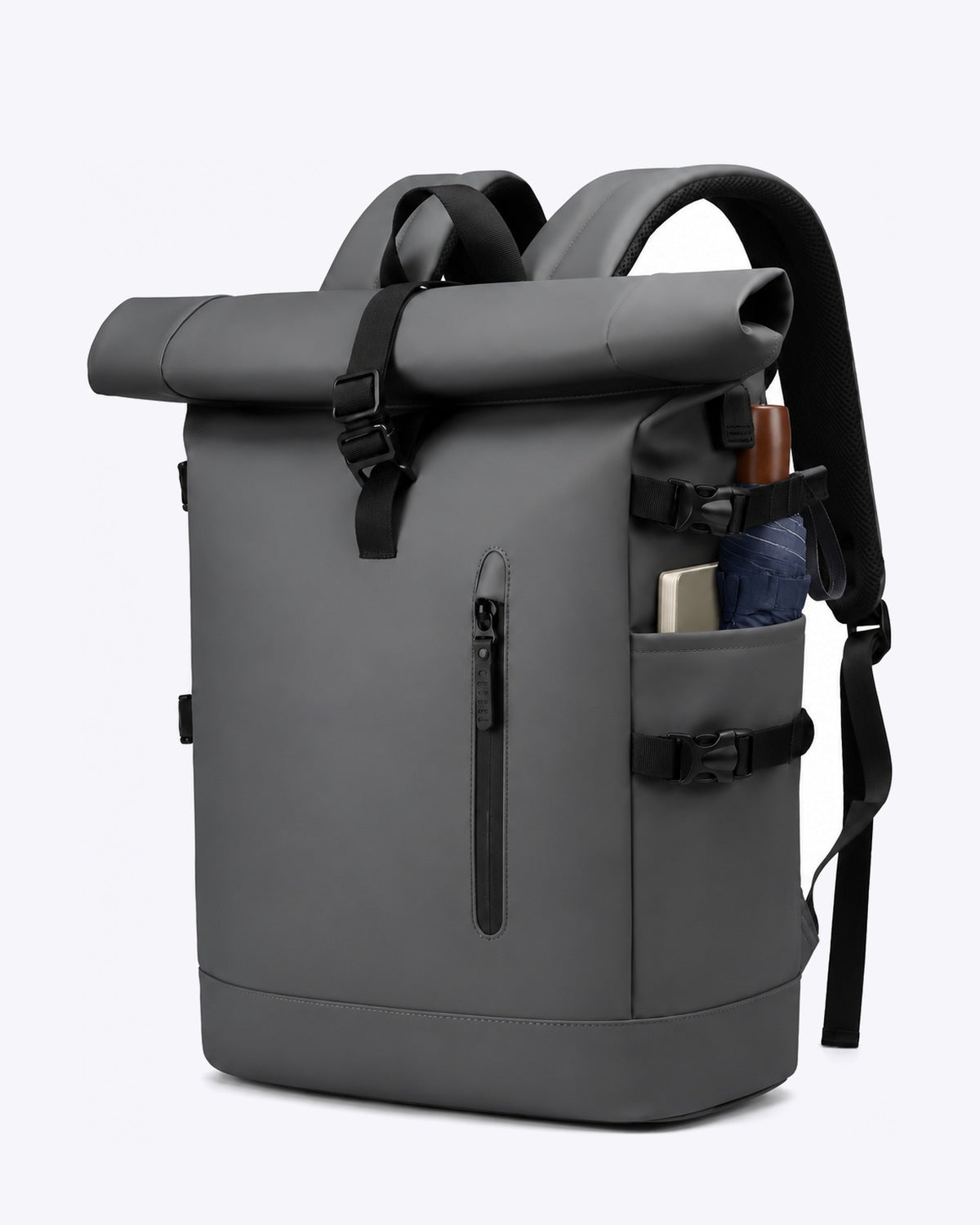 Sac à dos voyage roll-top gris avec port USB