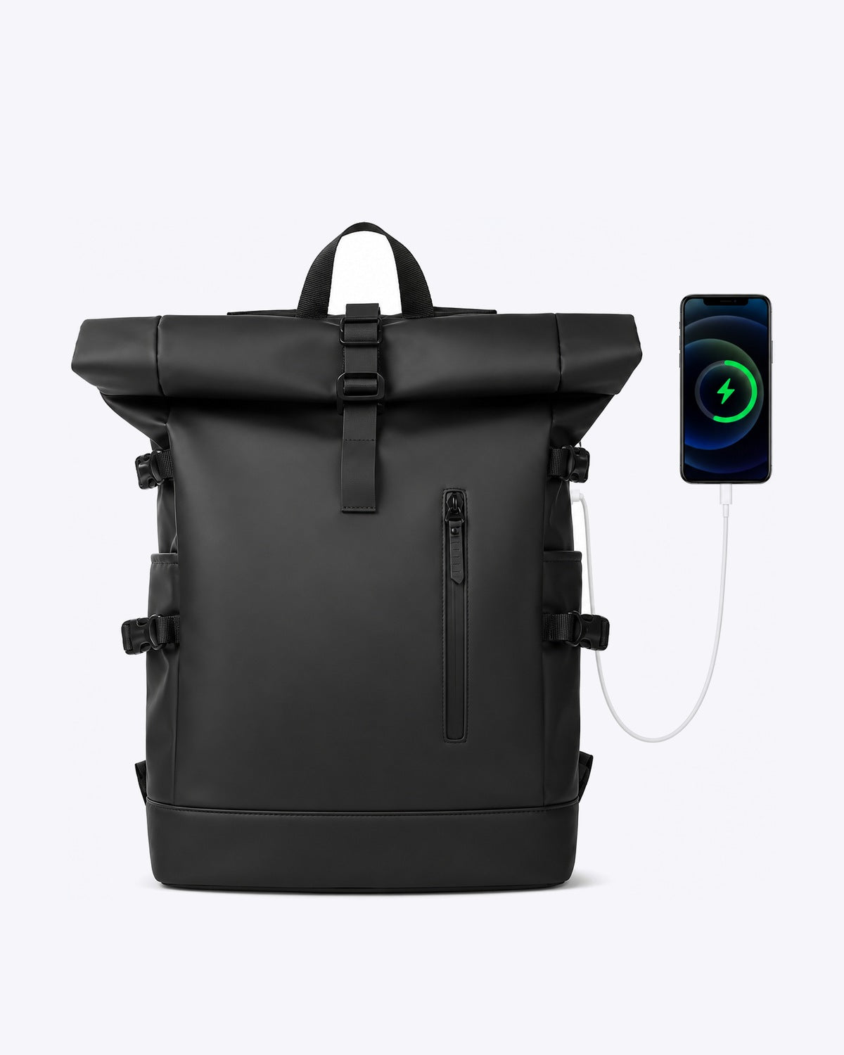 Sac à dos voyage roll-top noir avec port USB