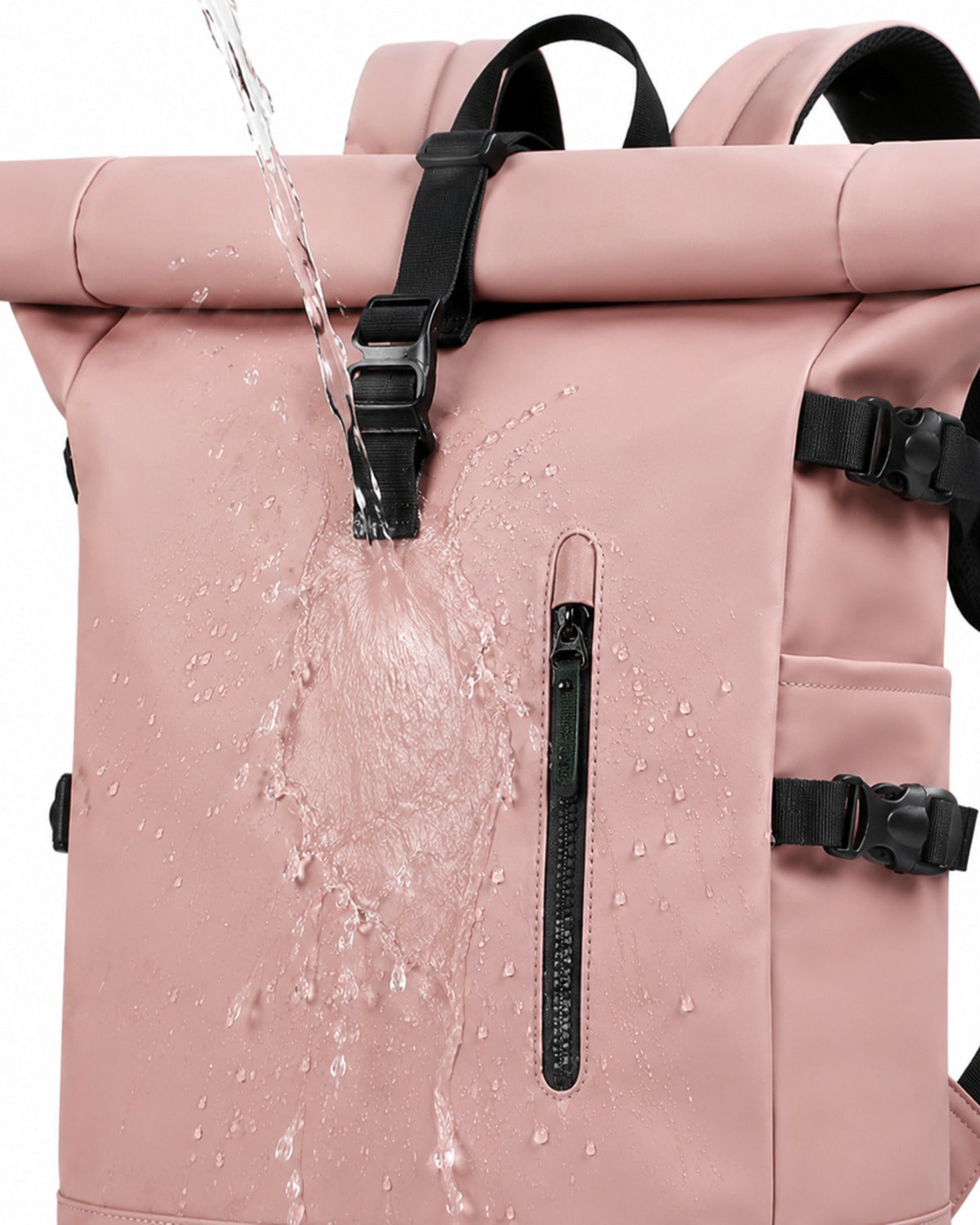 Sac à dos voyage roll-top rose avec port USB