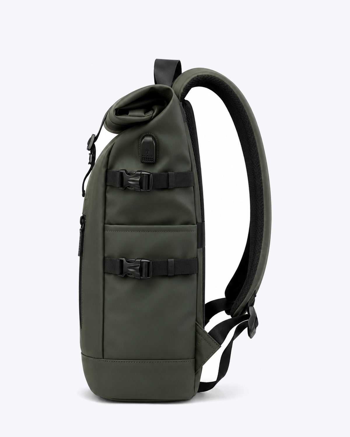 Sac à dos voyage roll-top vert avec port USB