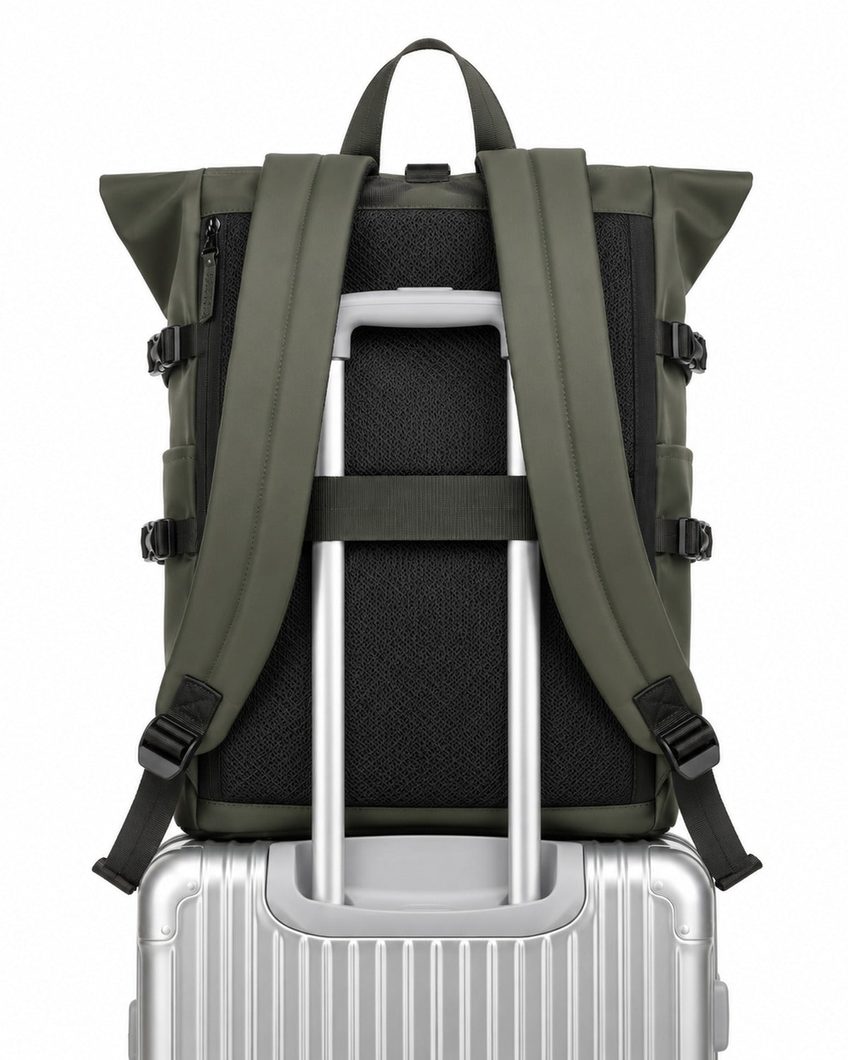 Sac à dos voyage roll-top vert avec port USB